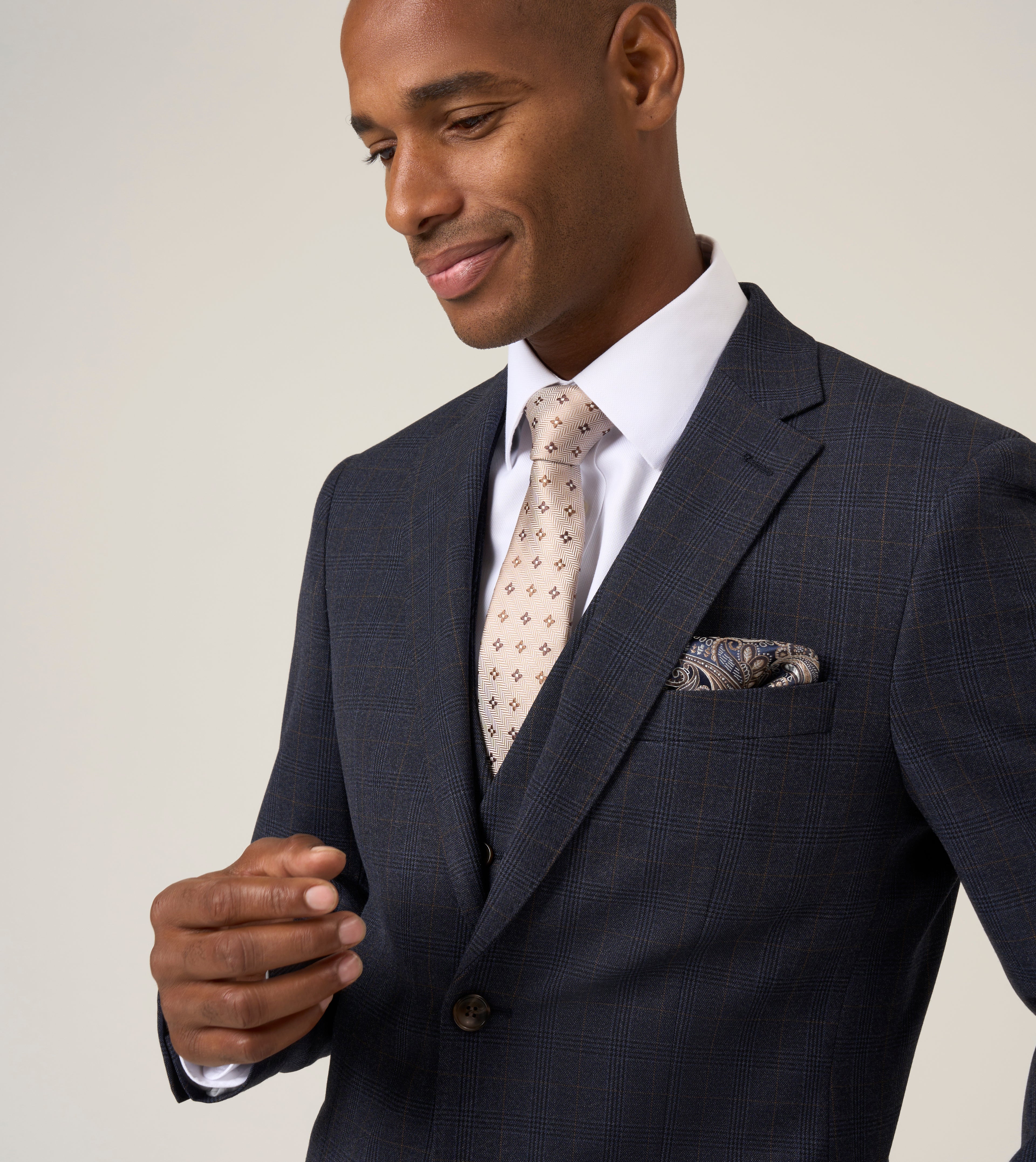 Elijah Navy Prince of Wales Check 3-Piece Suit - Jacket