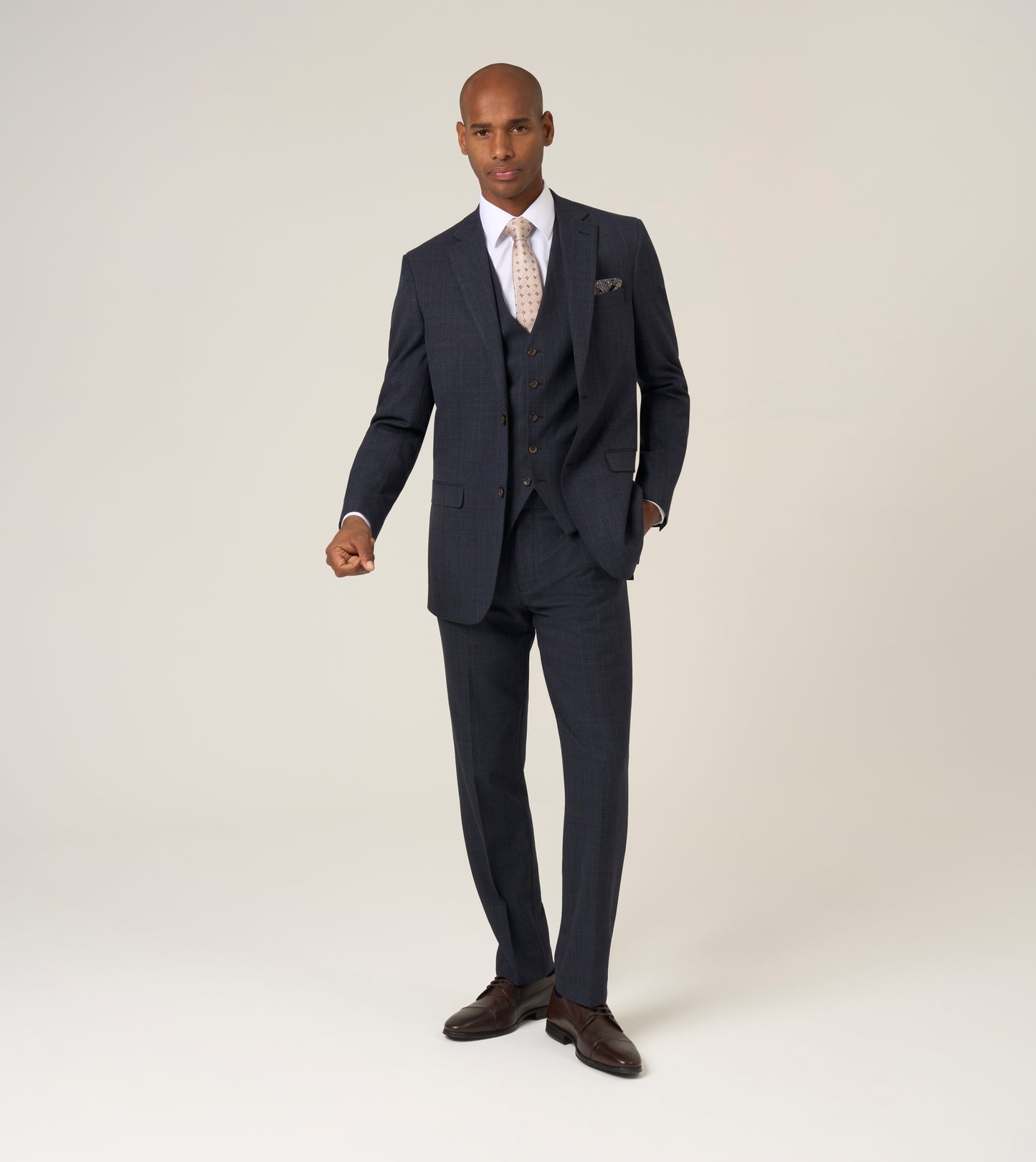 Elijah Navy Prince of Wales Check 3-Piece Suit - Jacket