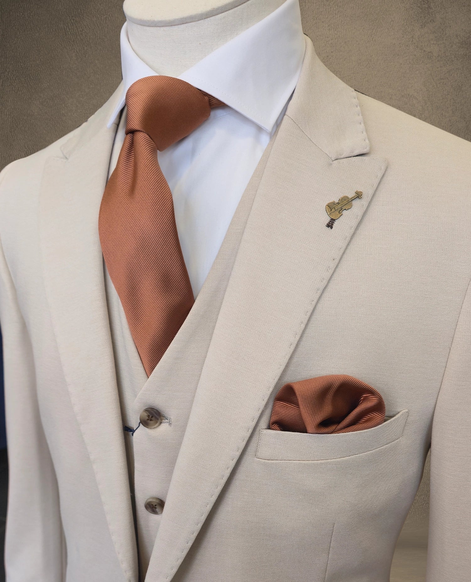 Matteo 3 Piece Suit - Stretch Stone Waistcoat