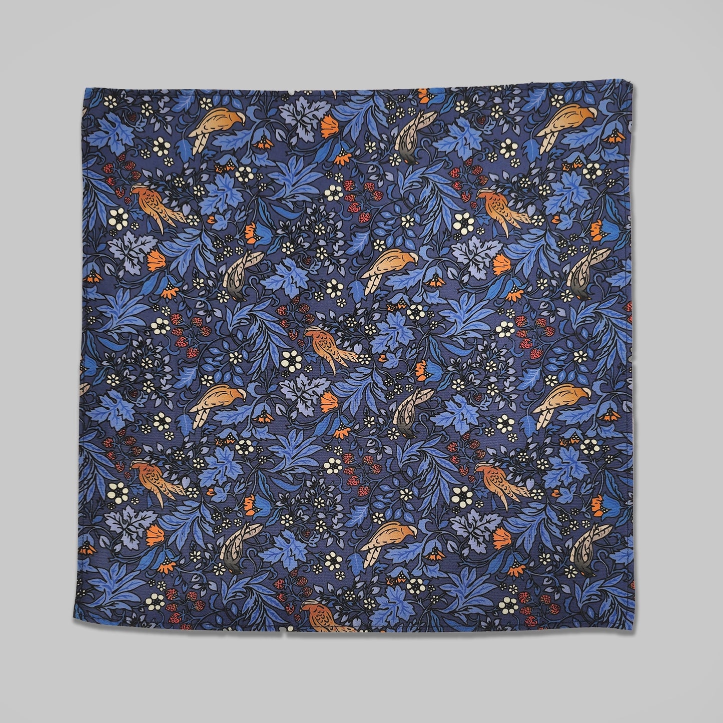 FLORAL/ BIRD Print Tie and Hankie -Navy Bird