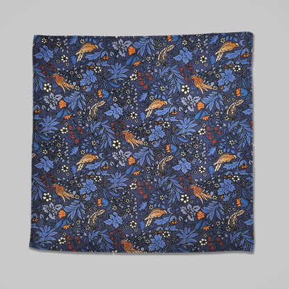 FLORAL/ BIRD Print Tie and Hankie -Navy Bird