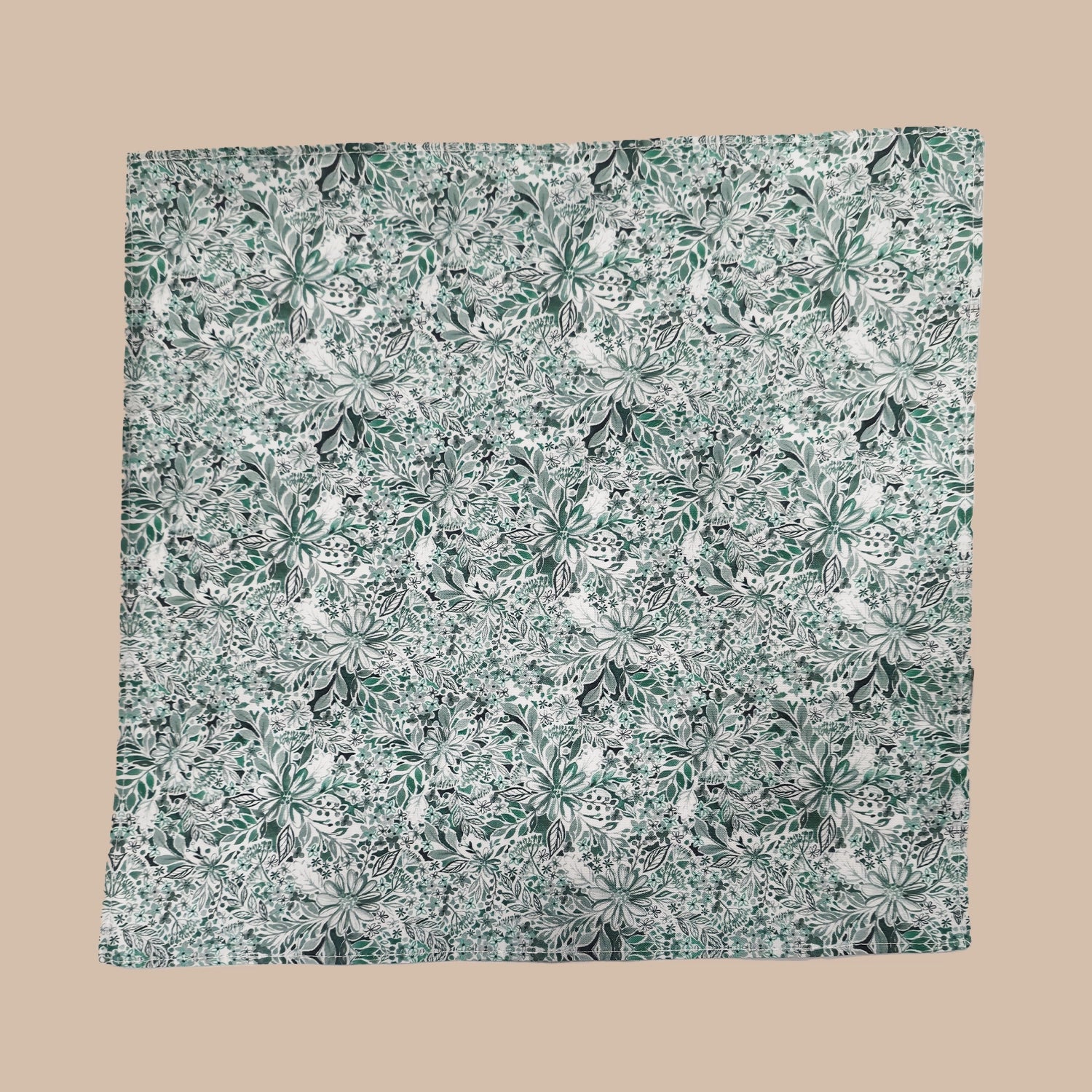 Floral / Bird Cotton Print Tie and Hankie - Sage on White