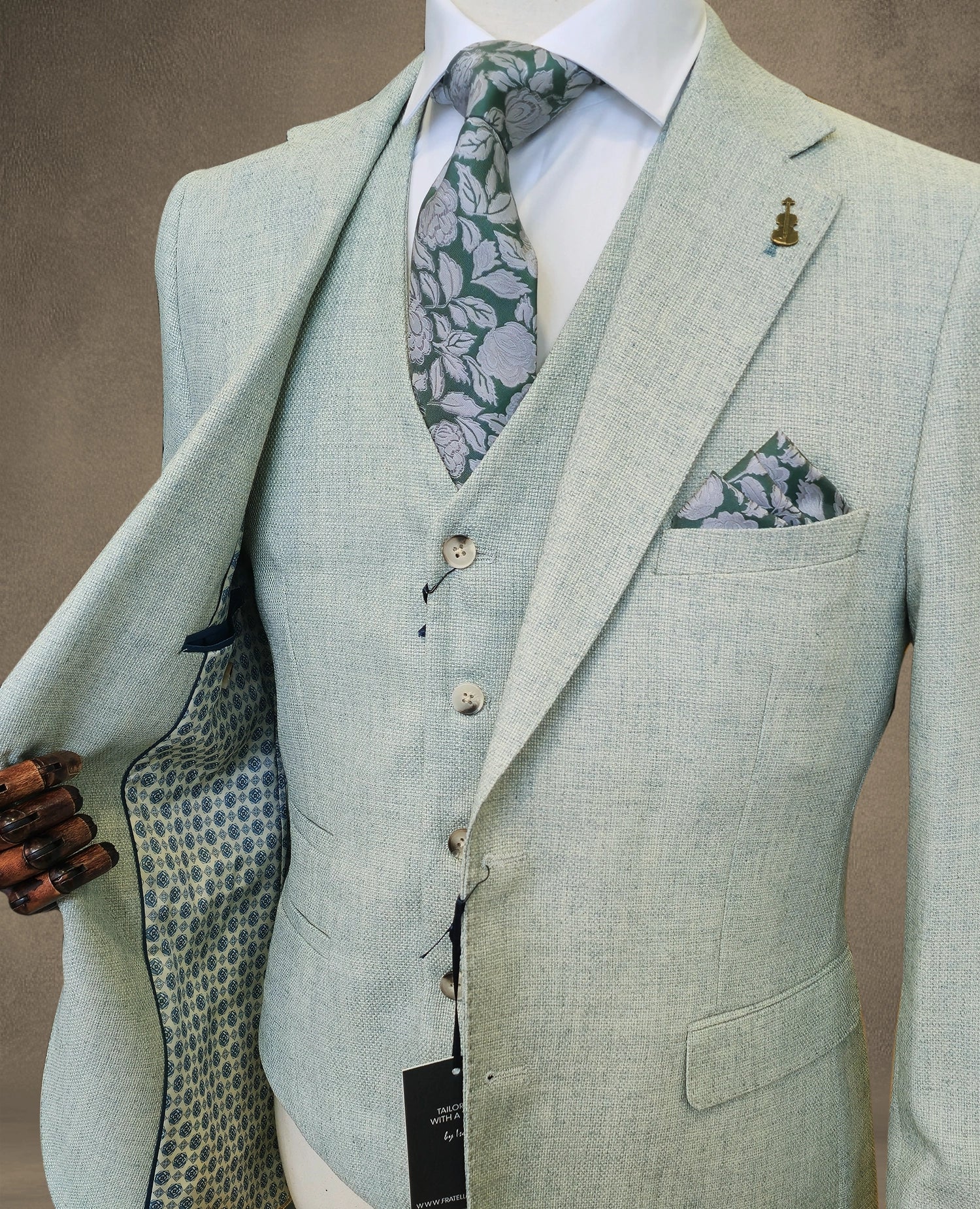 Damiano 3 Piece Suit - Sage Waistcoat