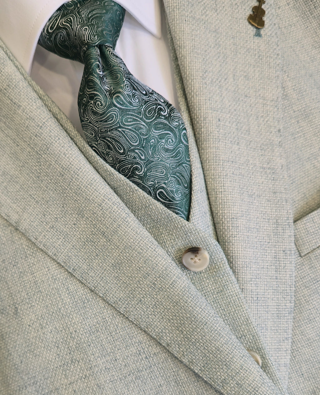 Damiano 3 Piece Suit - Sage Waistcoat