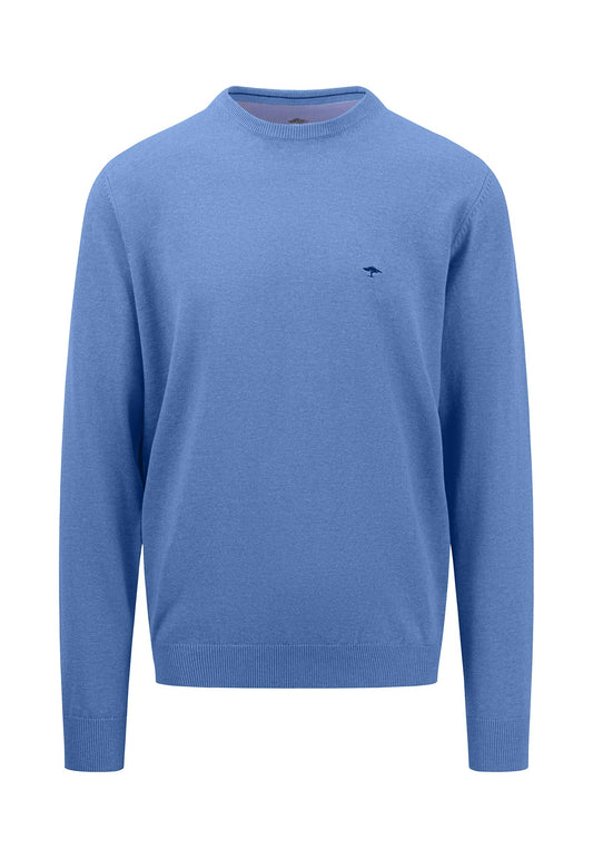 FINE-KNIT SWEATER WITH A CREW NECK - Crystal Blue