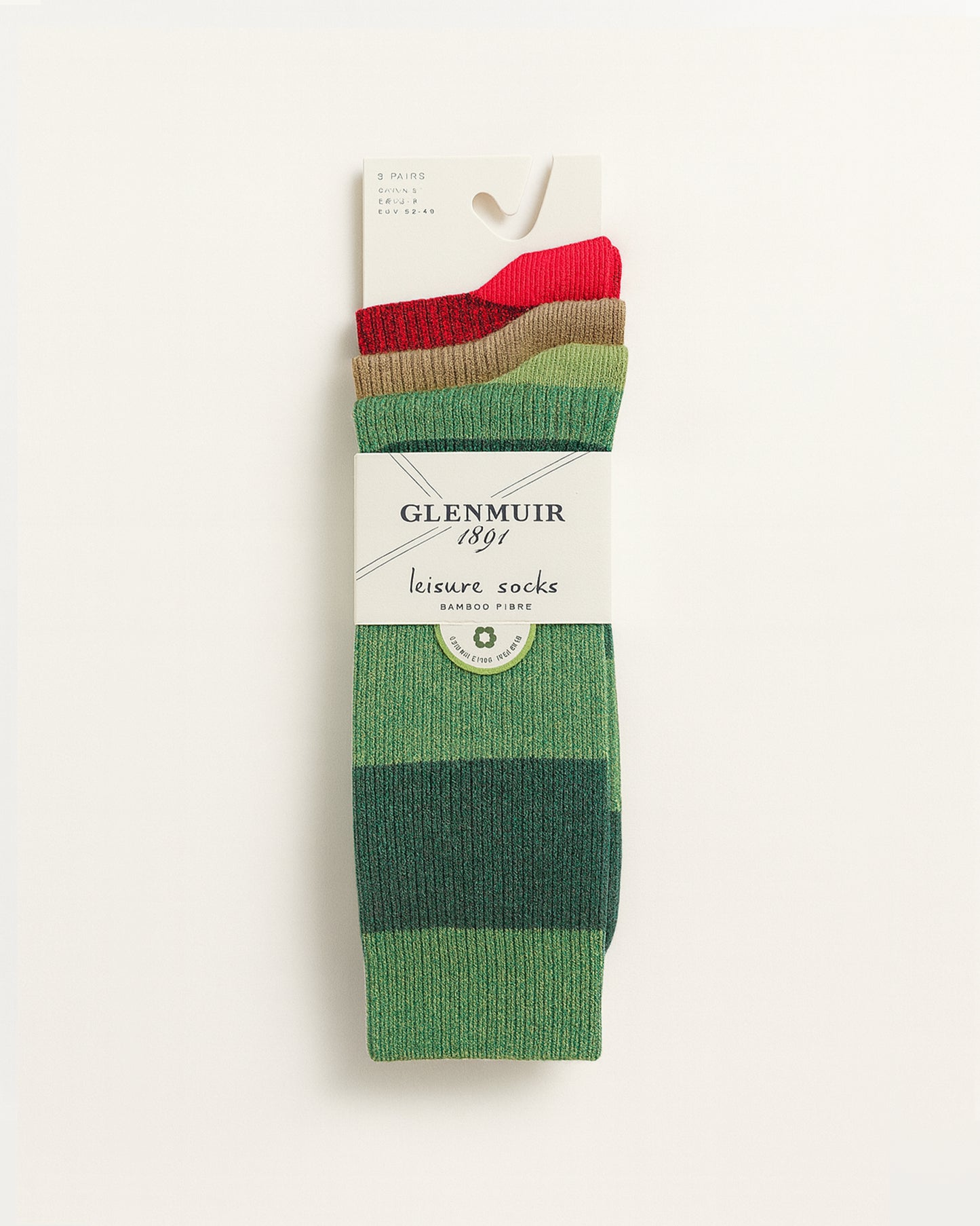 Men’s Bamboo Leisure Socks 3 Pack - Green / Brown / Red