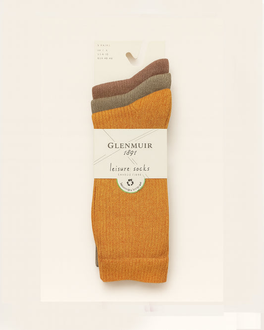 Men’s Bamboo Leisure Socks 3 Pack - Orange / Brown