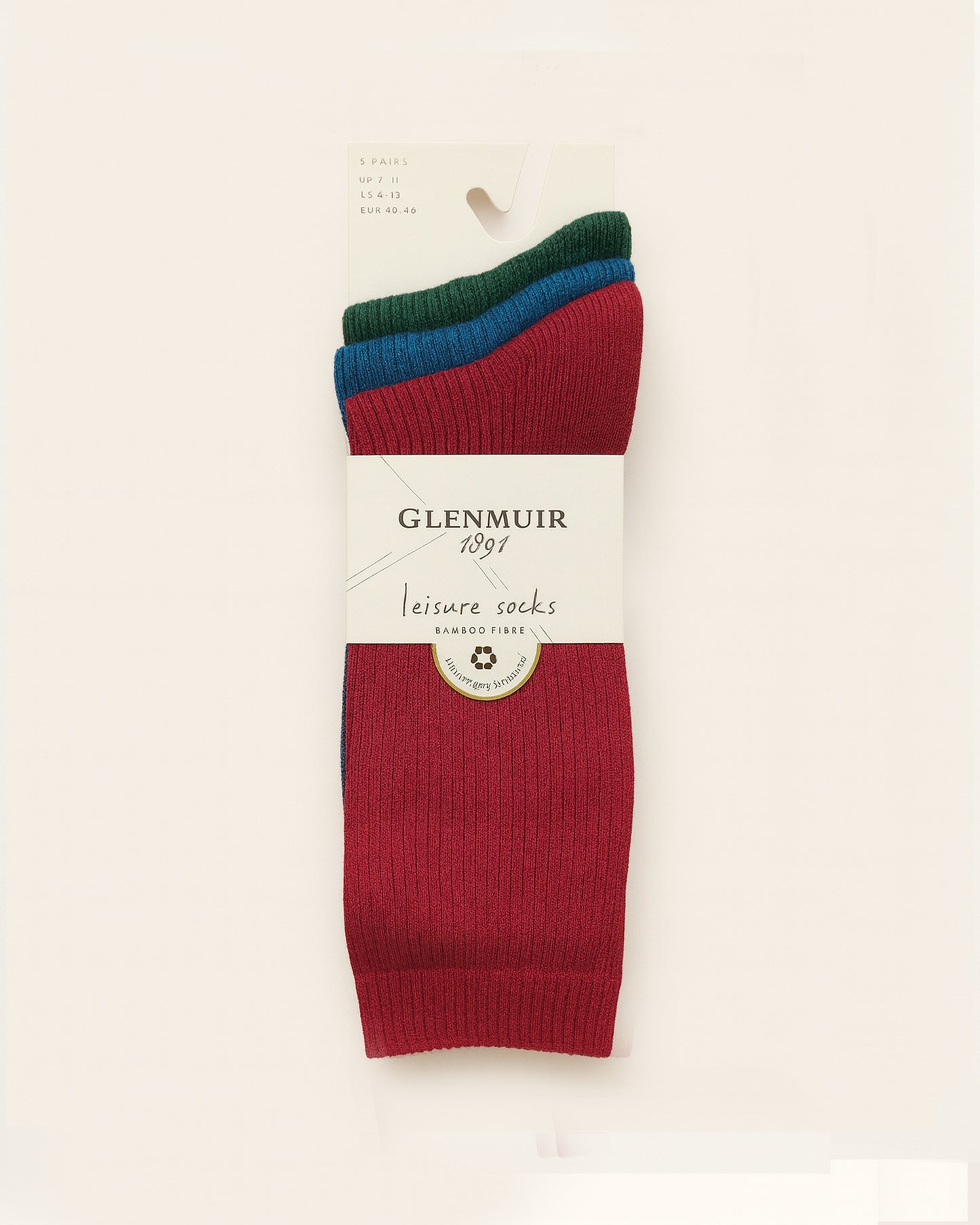 Men’s Bamboo Leisure Socks 3 Pack - Red / Blue / Green