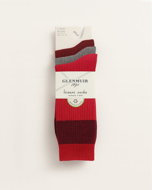 Men’s Bamboo Leisure Socks 3 Pack - Red & Grey