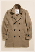 Wool Blend Double-Breasted Overcoat - Brown/ Beige