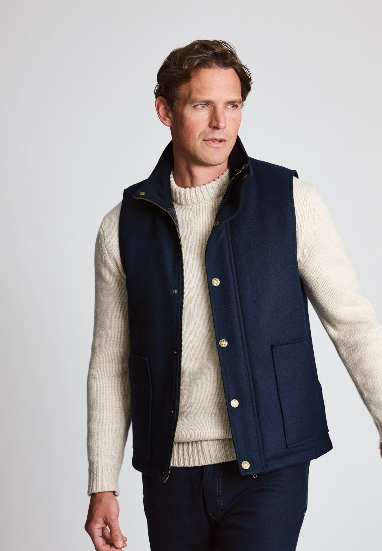 Wool-Blend Melton Gilet - Navy