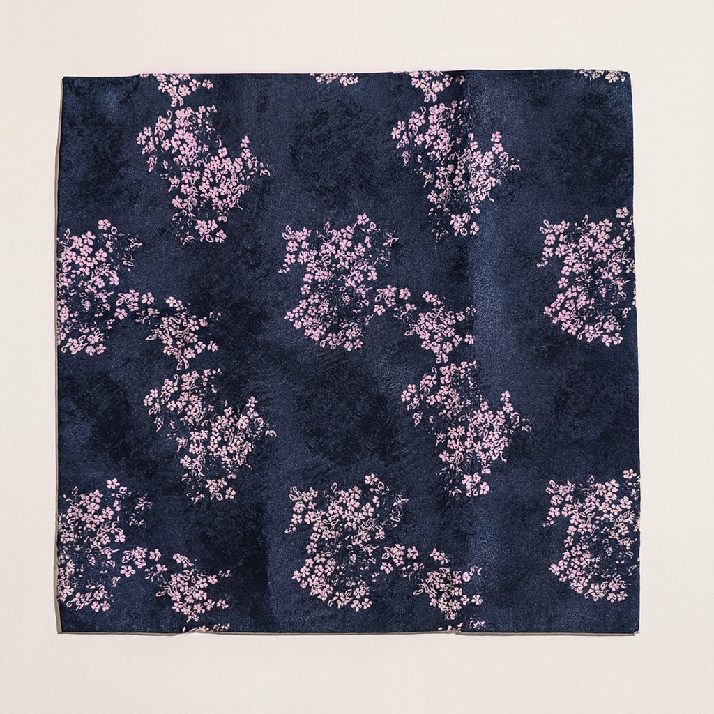 Japanese Floral Tie and Hankie Set - Navy / Pink