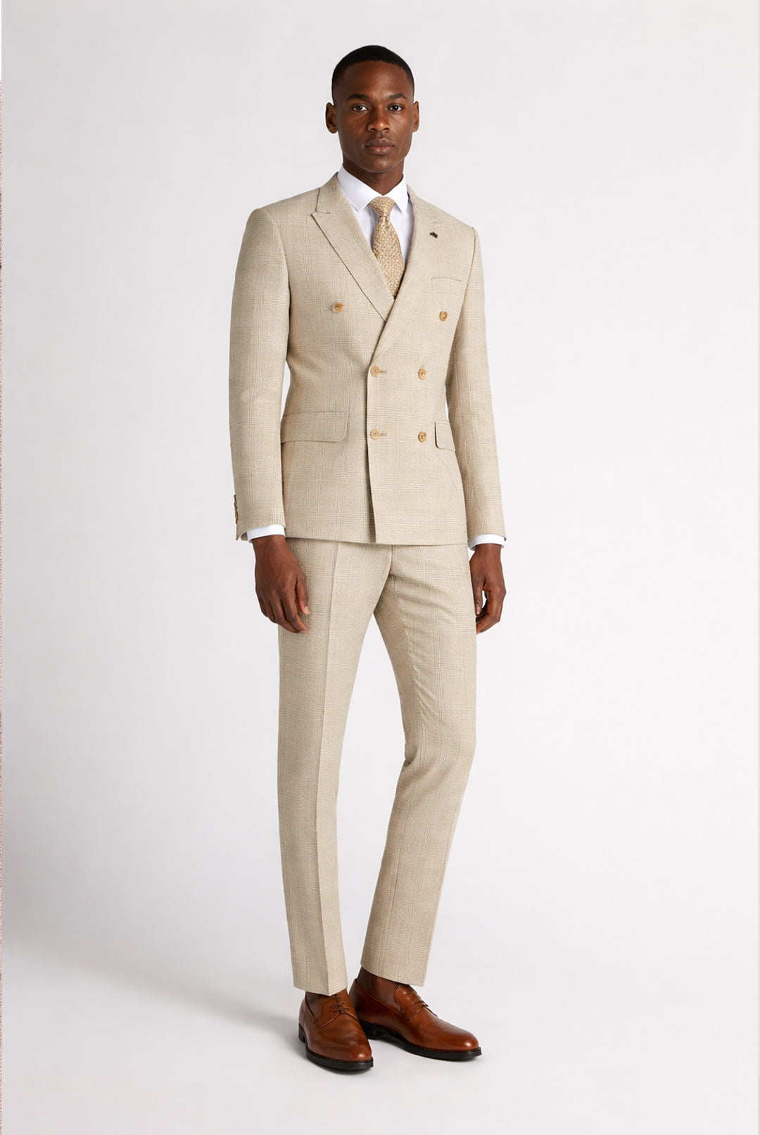 Marcelo Beige Check Suit Trouser