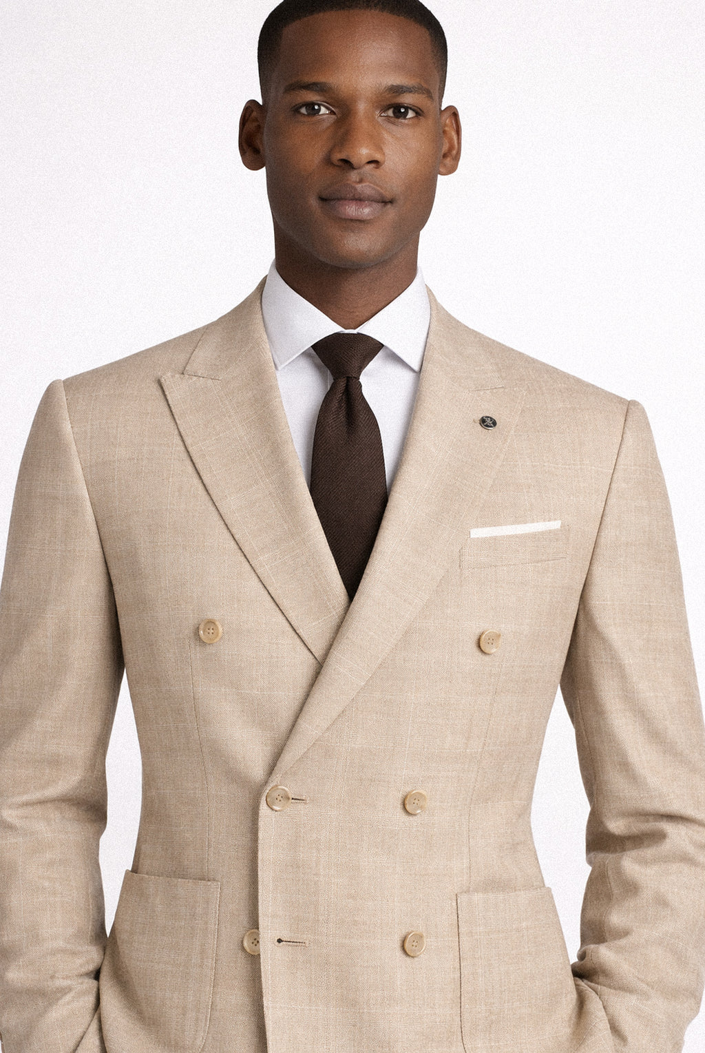 Marcelo Beige Check Double Breasted Jacket