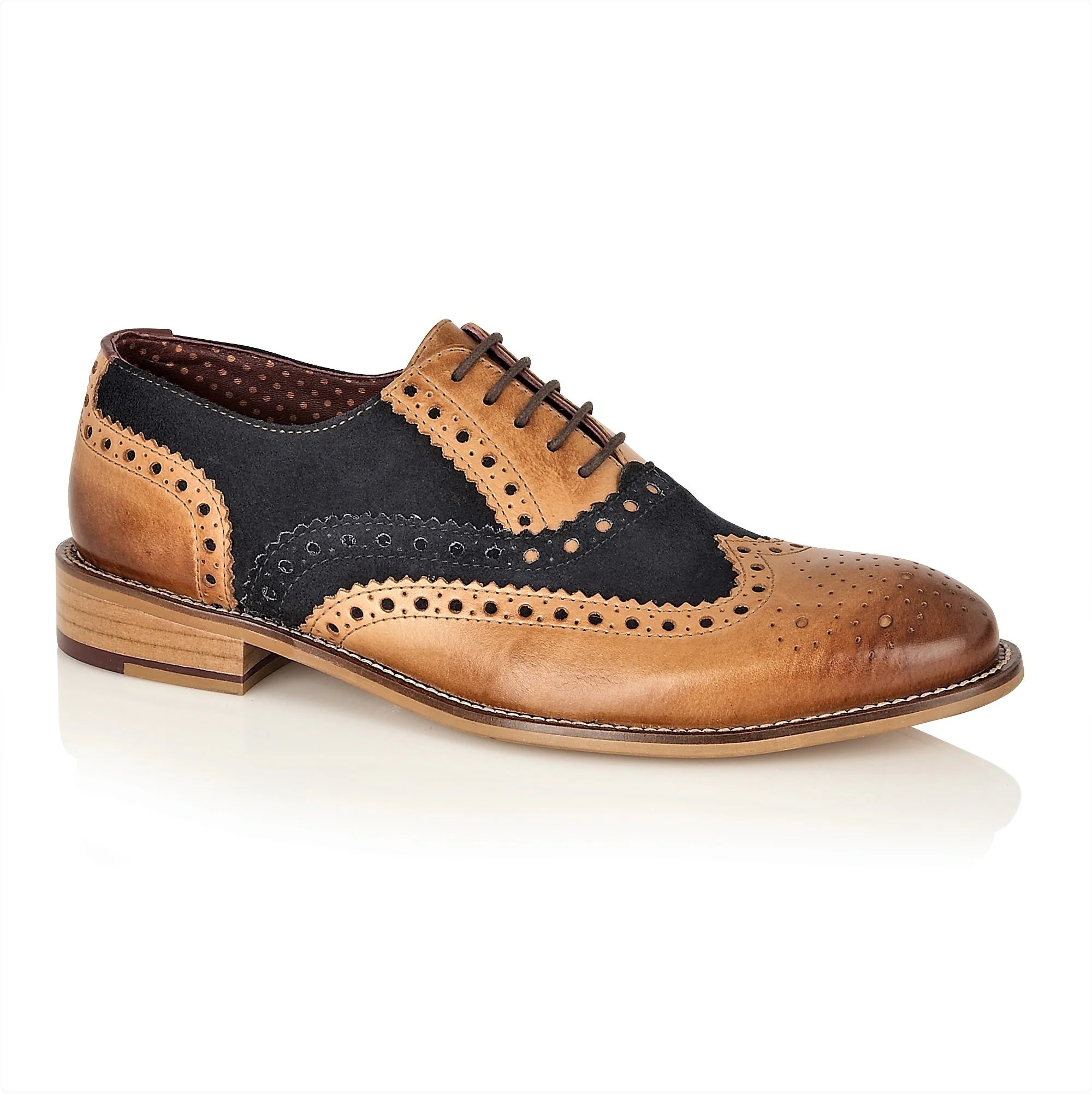 Gatsby Brogue - Tan / Navy Suede