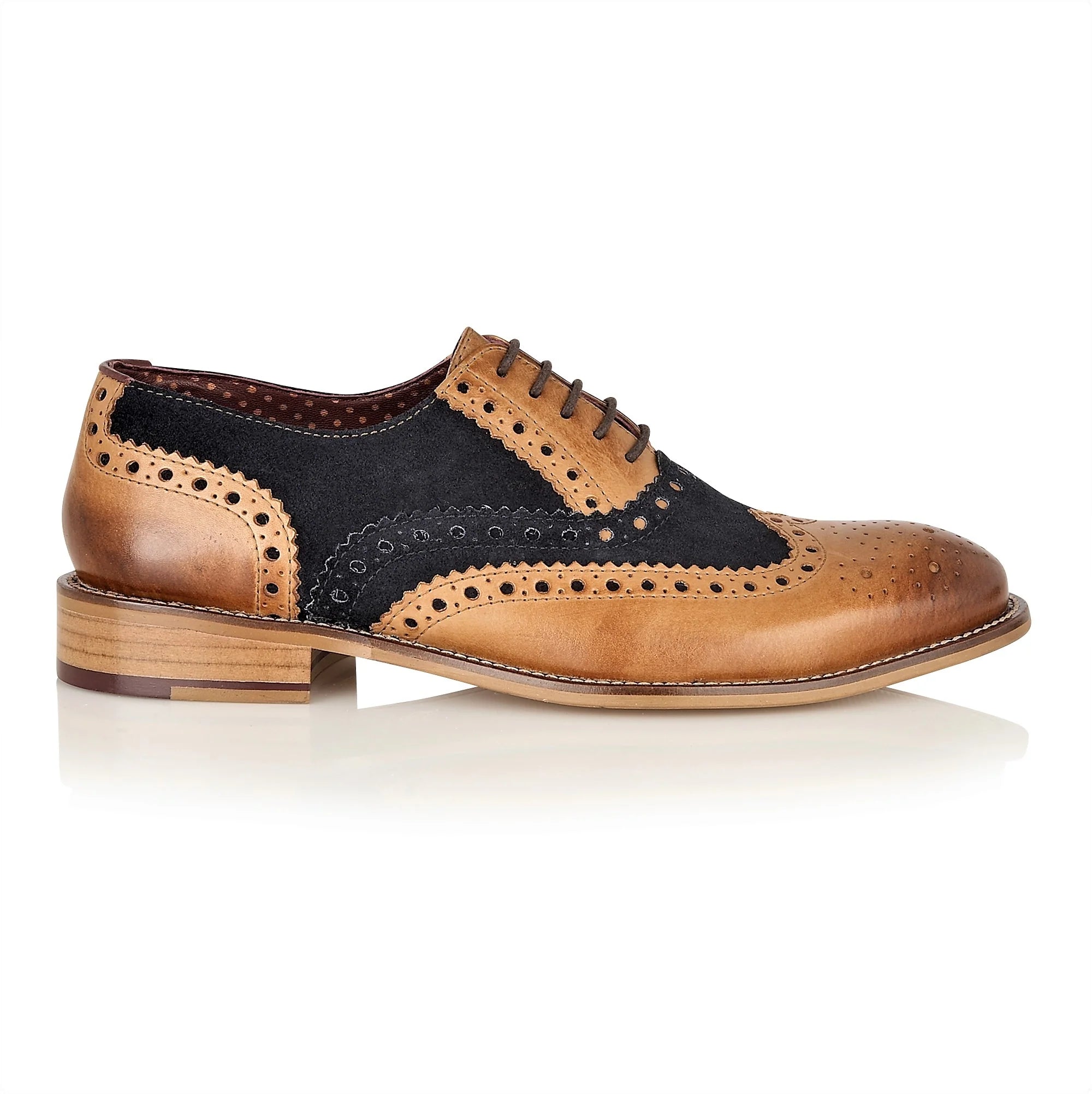 Gatsby Brogue - Tan / Navy Suede