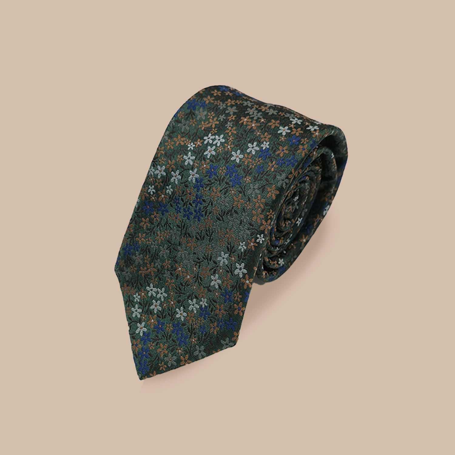 Micro Floral Print Tie and Hankie - Olive