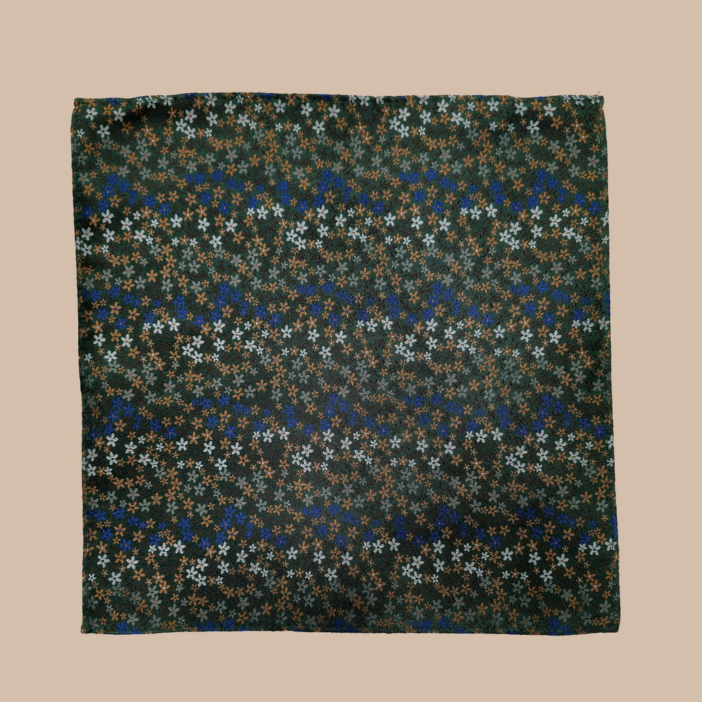 Micro Floral Print Tie and Hankie - Olive