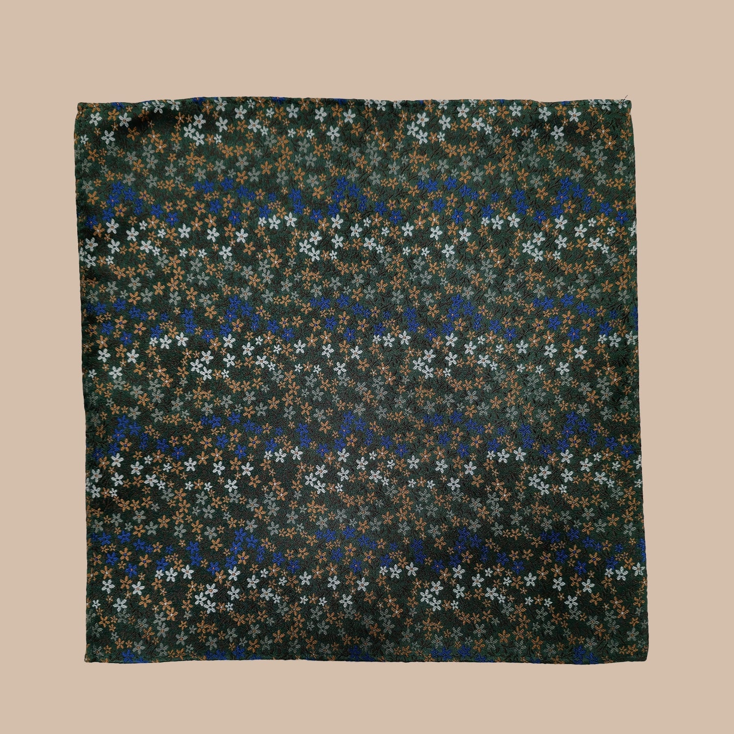 Micro Floral Print Tie and Hankie - Olive