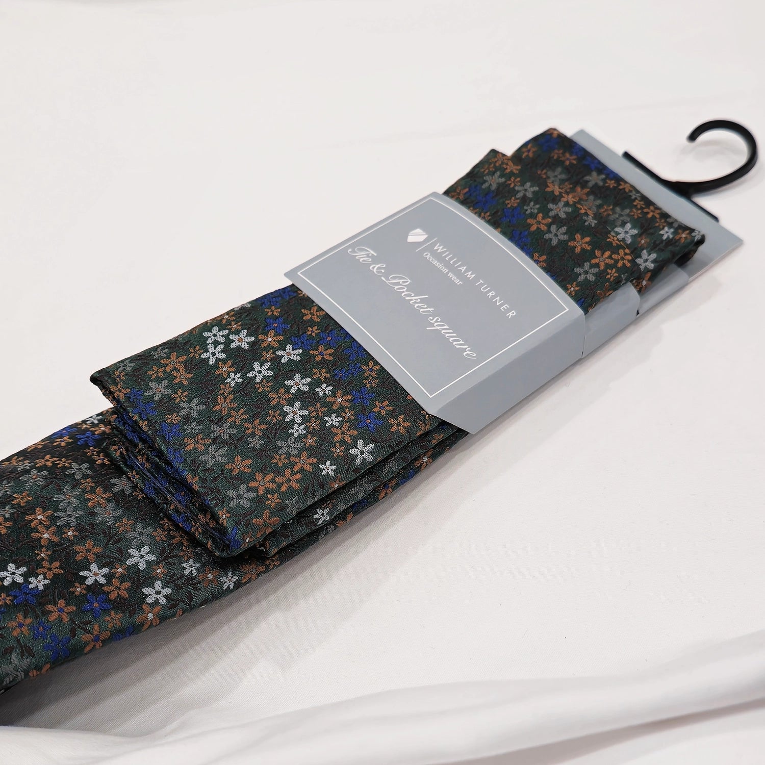 Micro Floral Print Tie and Hankie - Olive
