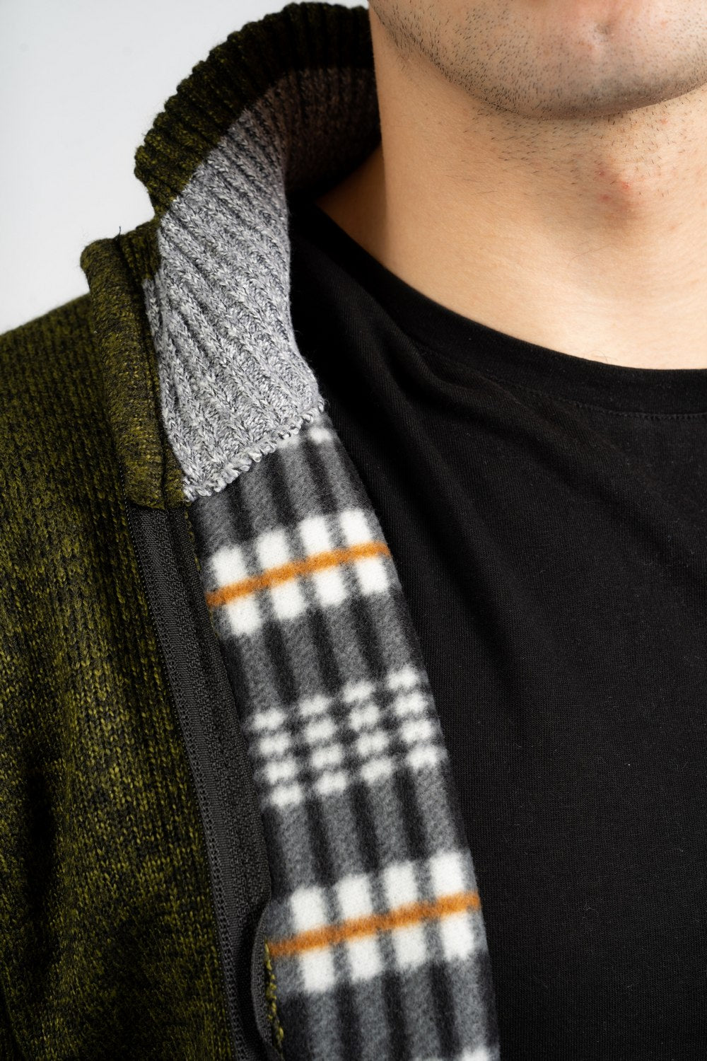 Chunky Knit Fleece-Lined Zip Cardigan - Olive