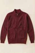 Chunky Knit Fleece-Lined Zip Cardigan - Burgundy