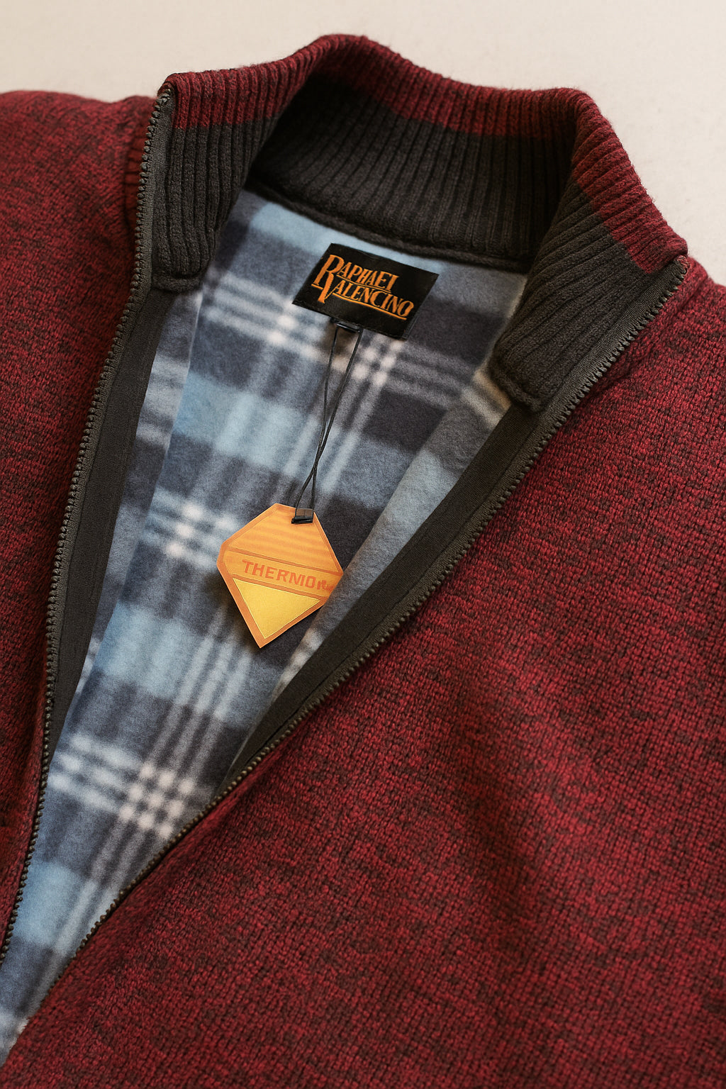 Chunky Knit Fleece-Lined Zip Cardigan - Burgundy