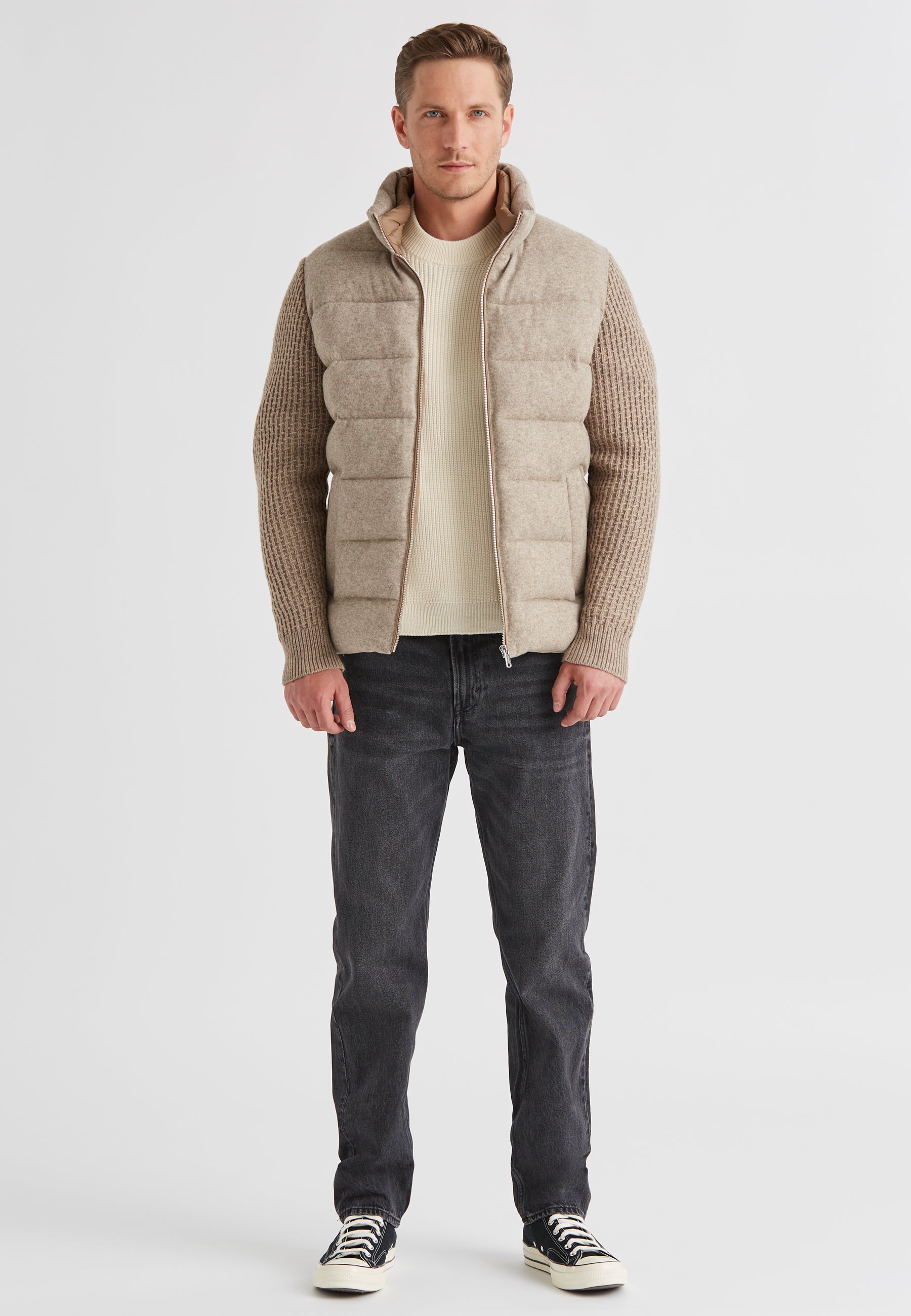 Milestone Wool-Blend Knitted Sleeve Jacket - Oatmeal