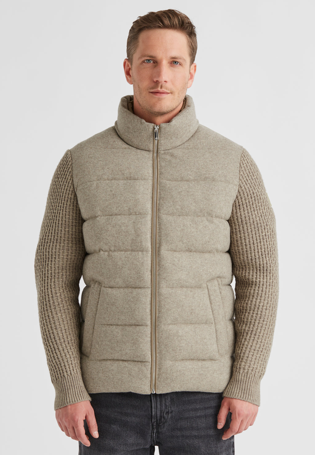 Milestone Wool-Blend Knitted Sleeve Jacket - Oatmeal