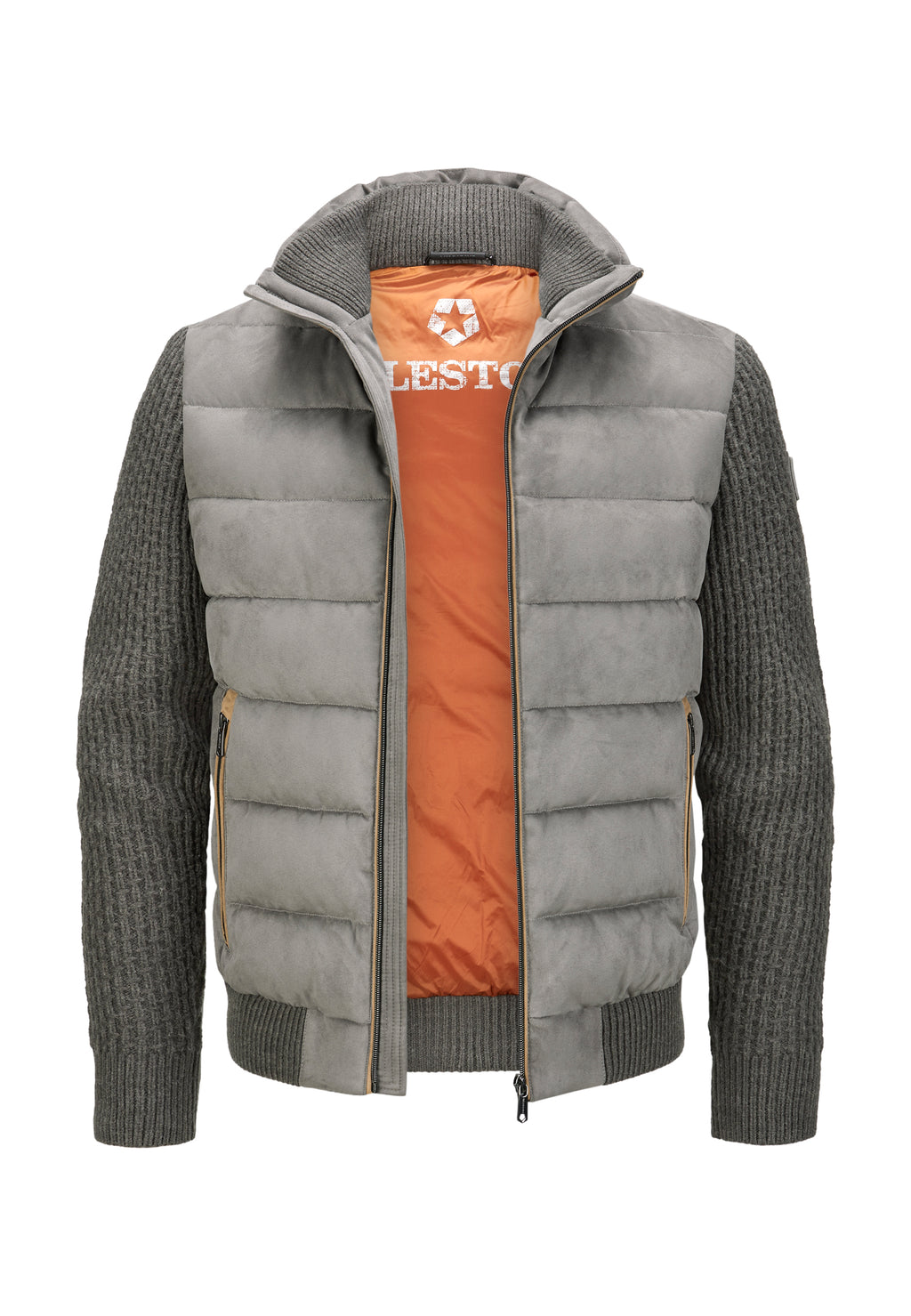 Milestone Zip Jacket with Knitted Sleeves - Ash Grey