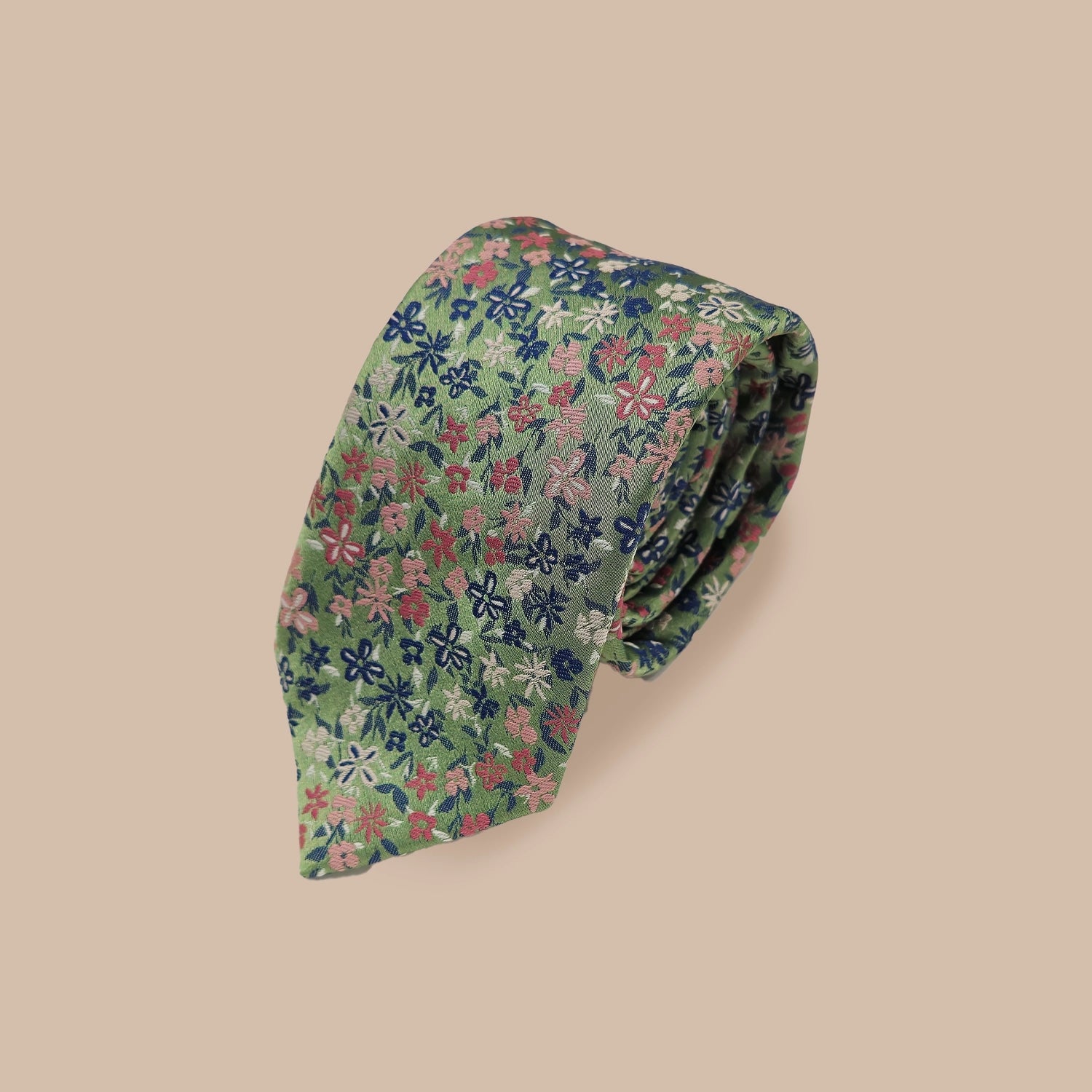 Mini Floral Print Tie and Hankie Set - Green