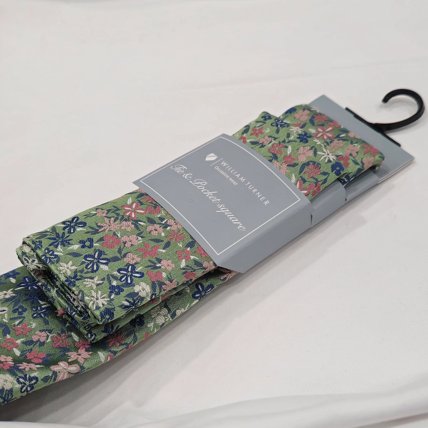 Mini Floral Print Tie and Hankie Set - Green