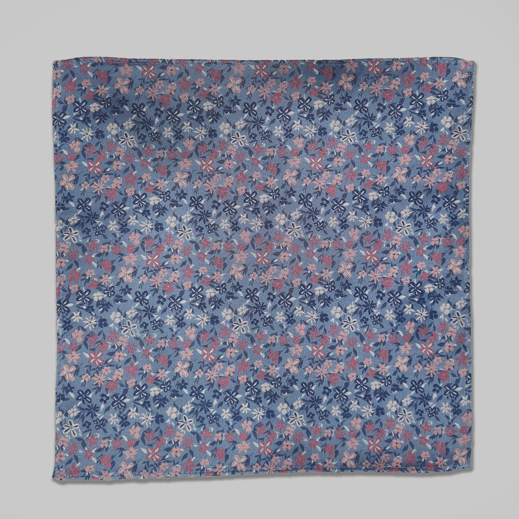 Mini Floral Print Tie and Hankie Set - Light Blue