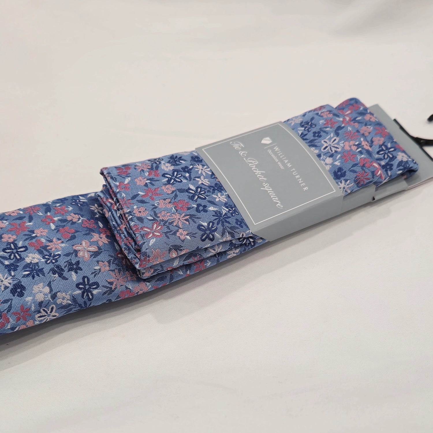 Mini Floral Print Tie and Hankie Set - Light Blue