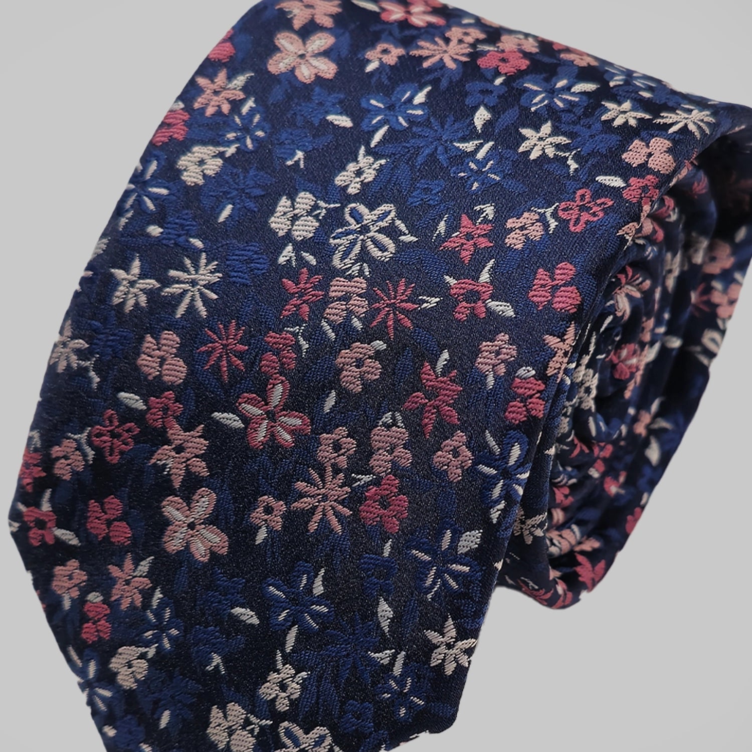Mini Floral Print Tie and Hankie Set - Navy Pink