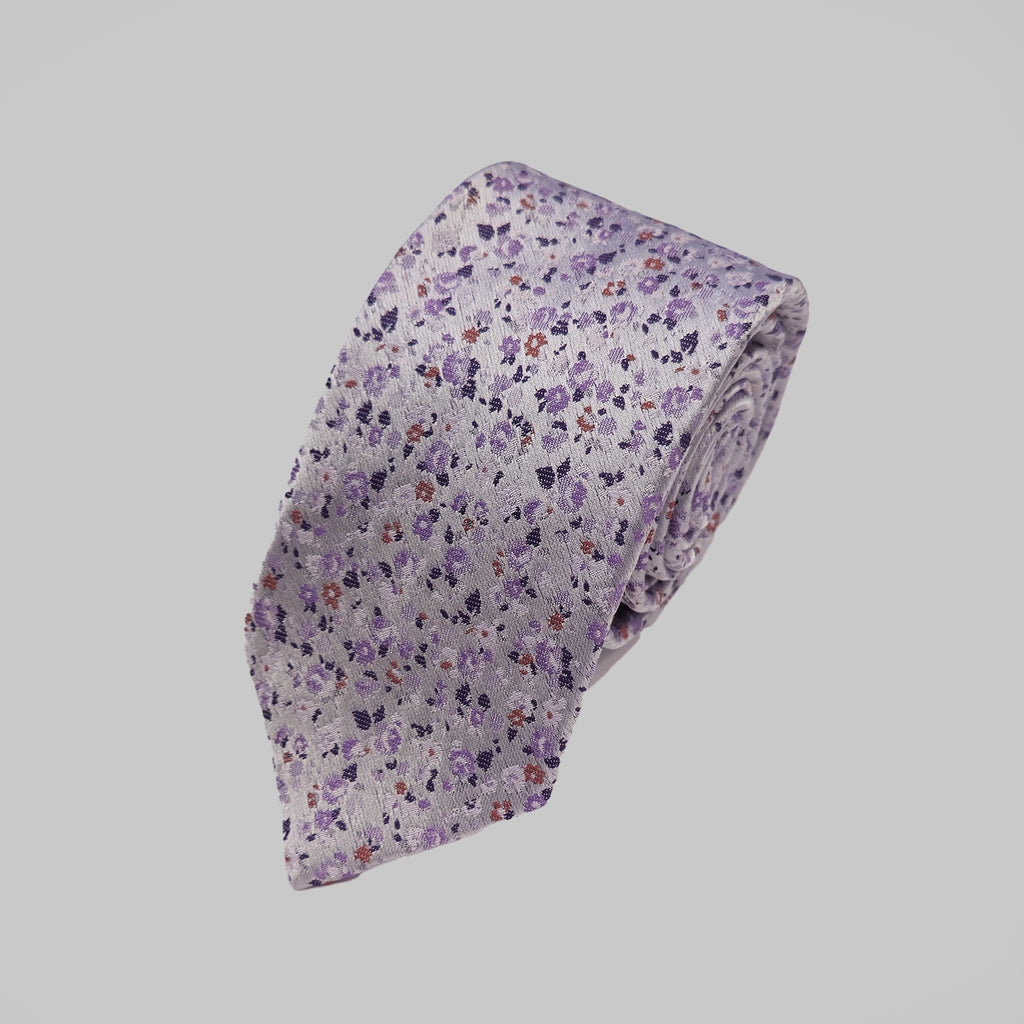 Mini Floral Print Tie and Hankie - Silver Lilac