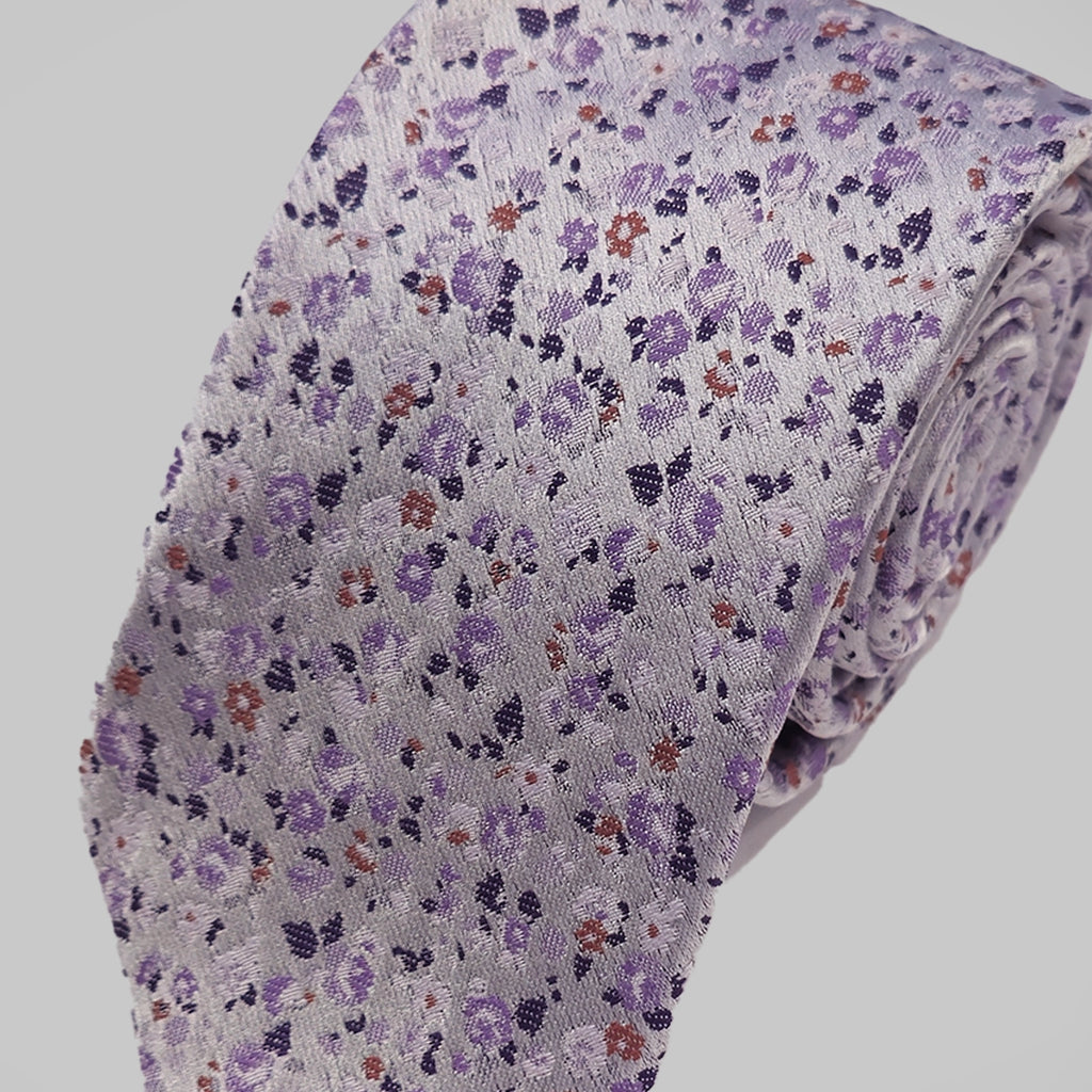Mini Floral Print Tie and Hankie - Silver Lilac