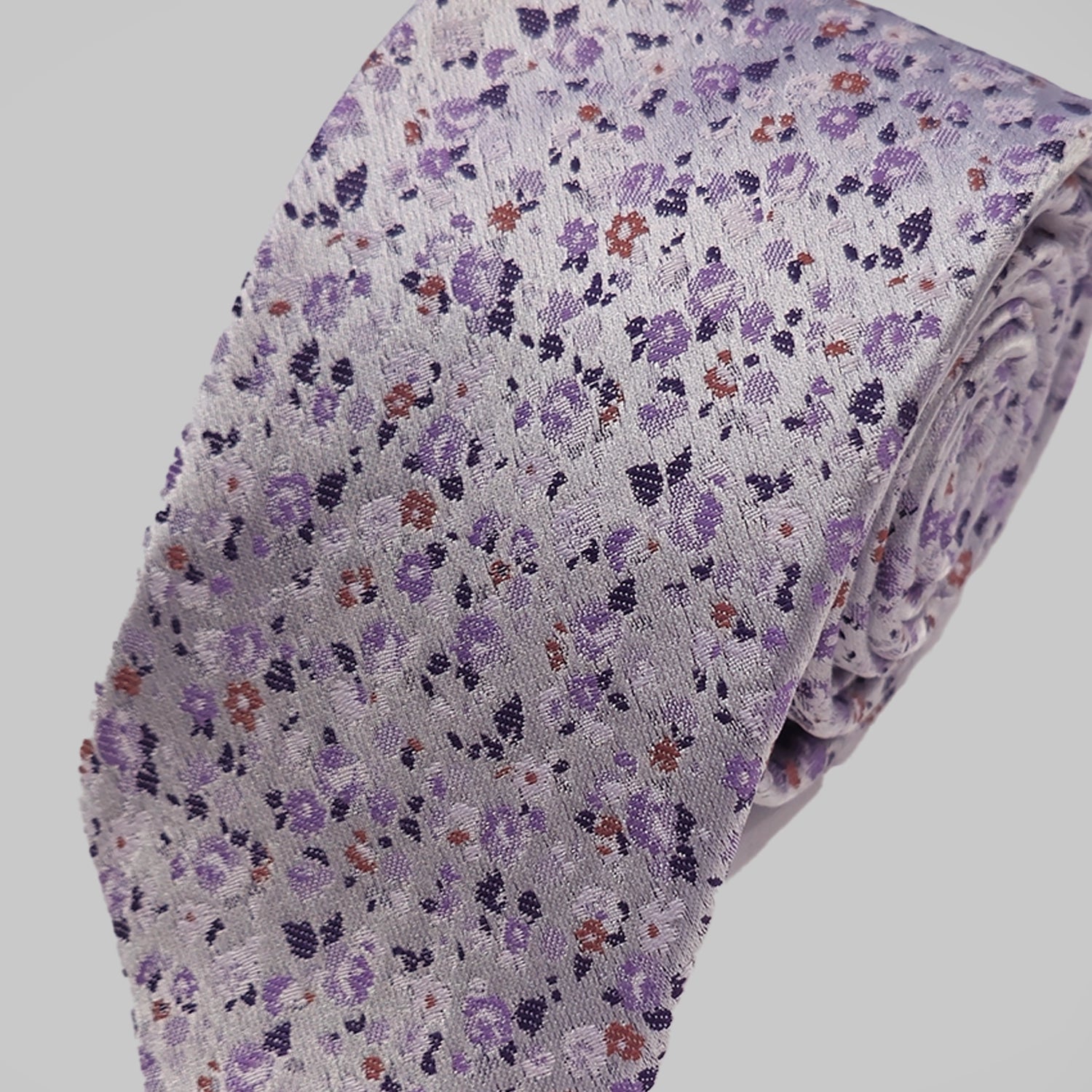 Mini Floral Print Tie and Hankie - Silver Lilac