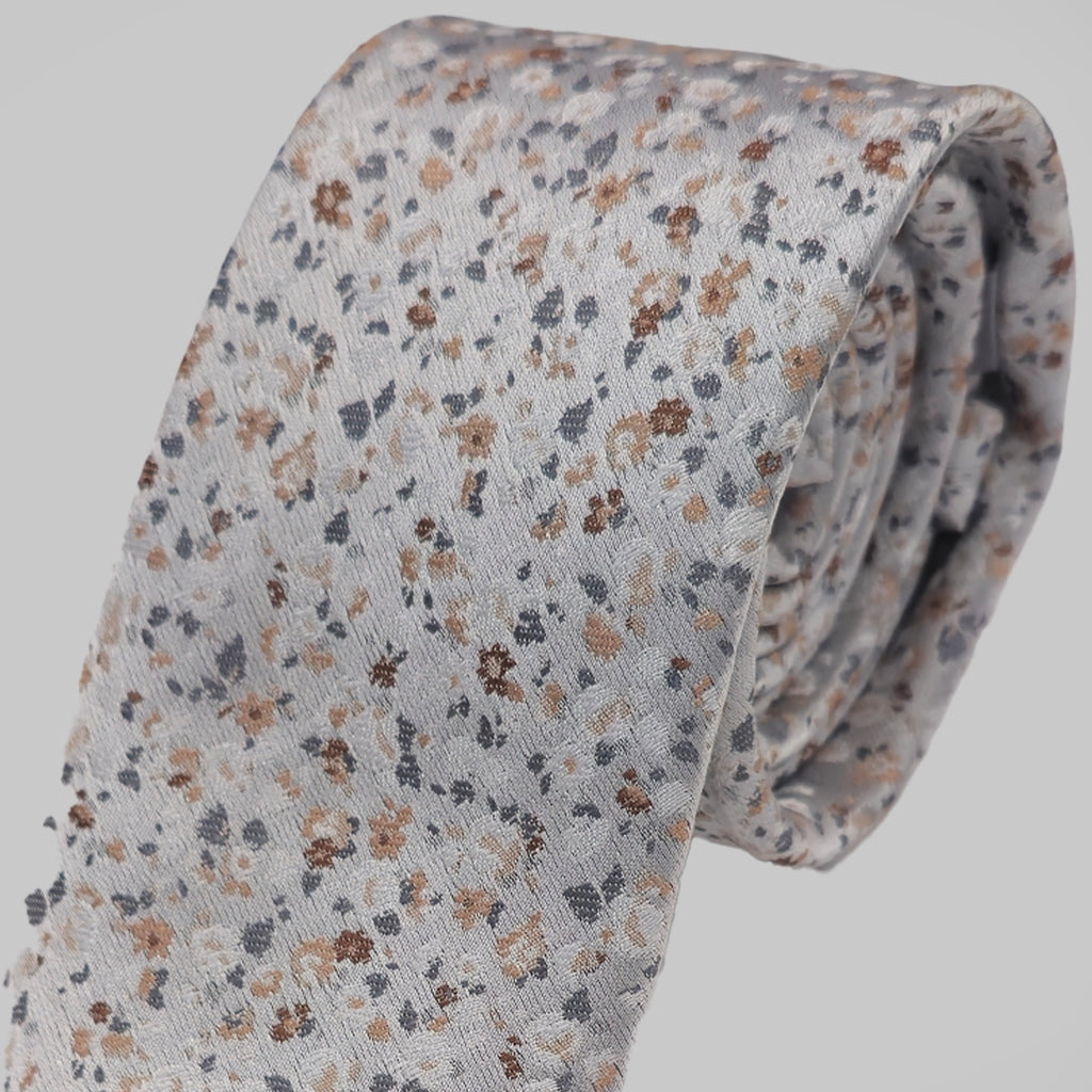 Mini Floral Print Tie and Hankie Set - Silver Peach