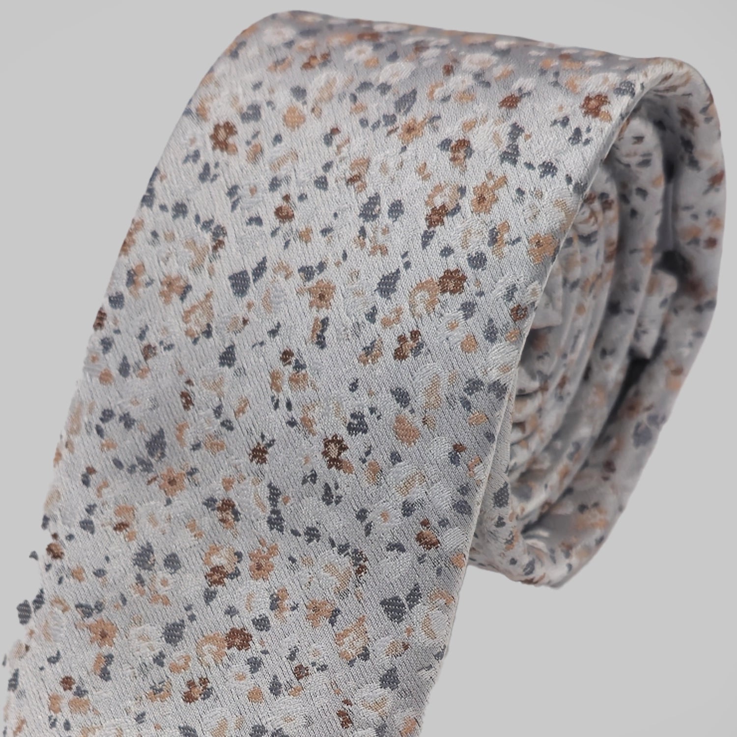 Mini Floral Print Tie and Hankie Set - Silver Peach