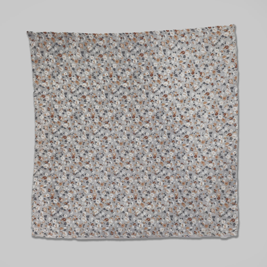 Mini Floral Print Tie and Hankie Set - Silver Peach