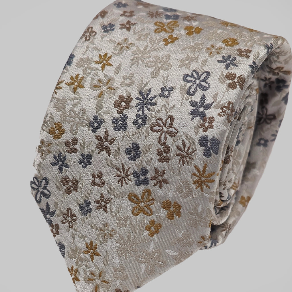 Mini Floral Print Tie and Hankie Set - Stone