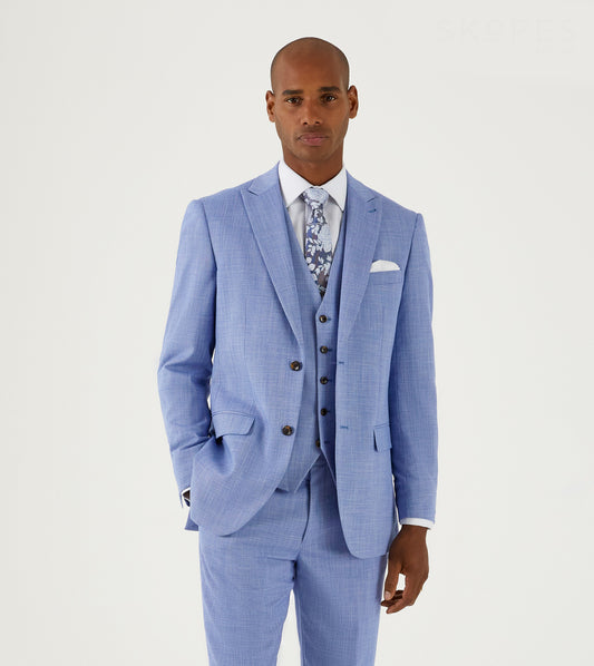 Sky Blue 3 Piece Tailored Fit Suit - Jacket