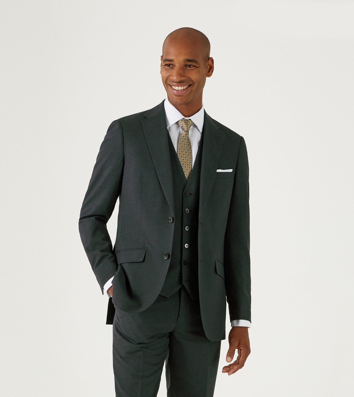 Dark Green 3 Piece Tailored Fit Suit - Waistcoat