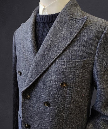 Herringbone Double Breasted Overcoat - Grey