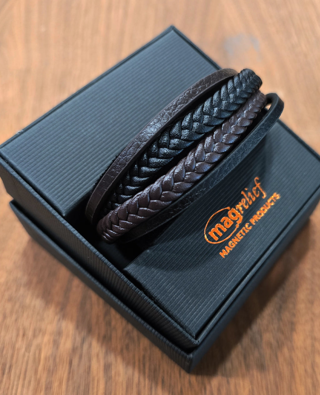 MagRelief - Leather Bracelet - Black and Brown MR030