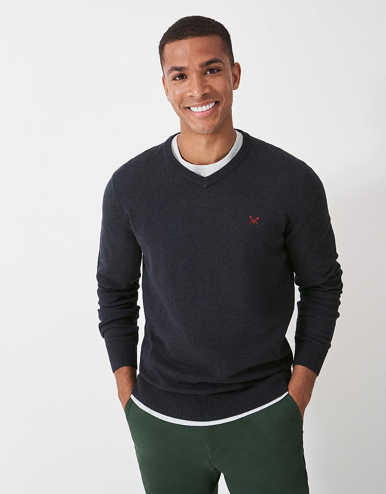 Organic Cotton V Neck Jumper - Charcoal