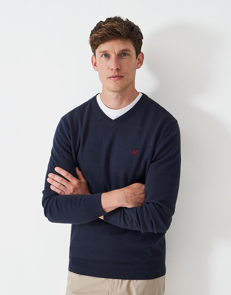 Organic Cotton V Neck Jumper - Navy