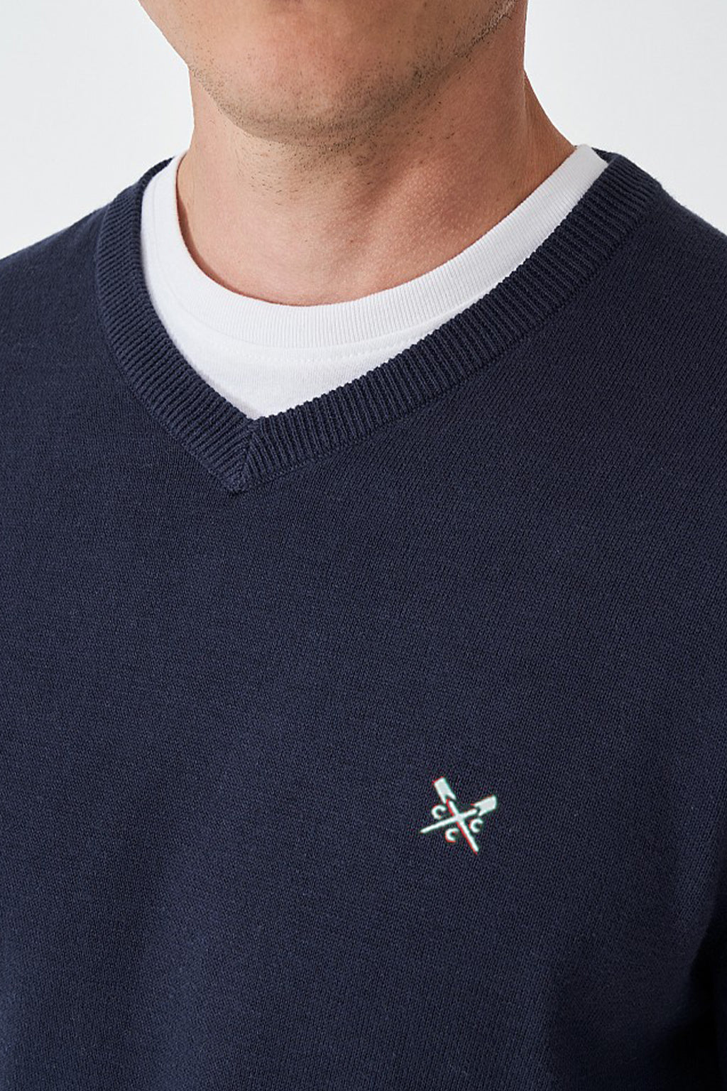 Organic Cotton V Neck Jumper - Navy