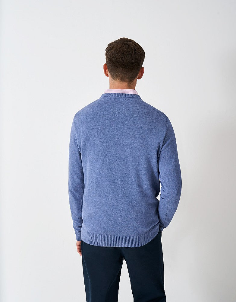 Organic Cotton V Neck Jumper in Blue Marl